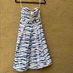 Angel Biba Strapless Blue and White Zebra Print Dress
